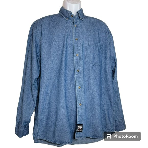 Real Ranch Workwear Shirt,Men L, Denim Blue Medium Wash Casual Button Down, EUC - Picture 3 of 12